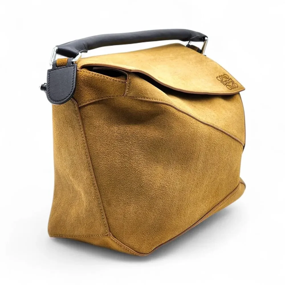 Loewe Men's Puzzle Suede Leather Shoulder Crossbody Bag in Tan - NEW